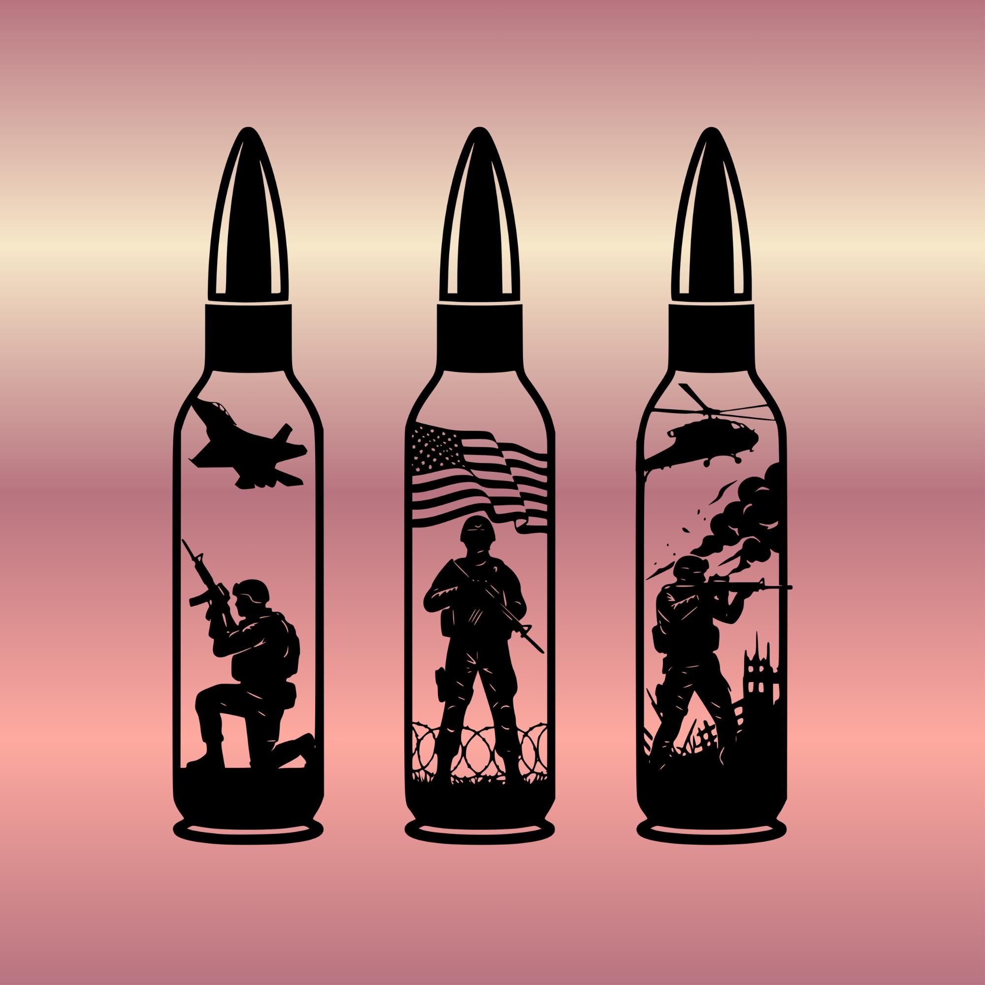 Rustic Bullet Svg Military Bullet SVG Wall Art | Soldier Silhouette Bullet Set | Veteran ...