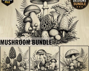 Mushroom SVG Bundle, Forest Mushroom PNG Set, Botanical Mushroom, Cottagecore Engraving Designs, Woodland Mushroom Bundle