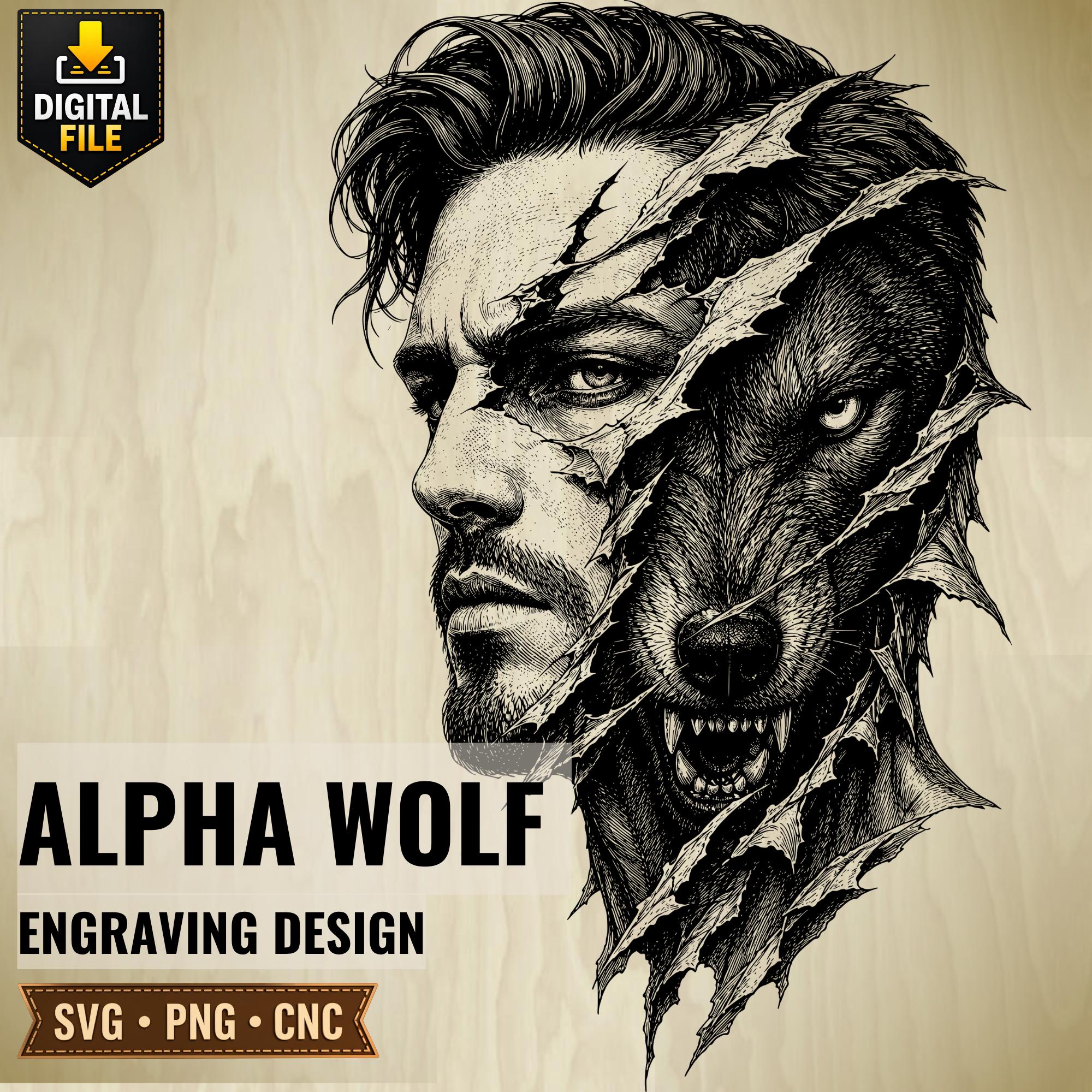 Wolf Man Engraving Design Svg Png Cnc File Alpha Wolf Dual Face