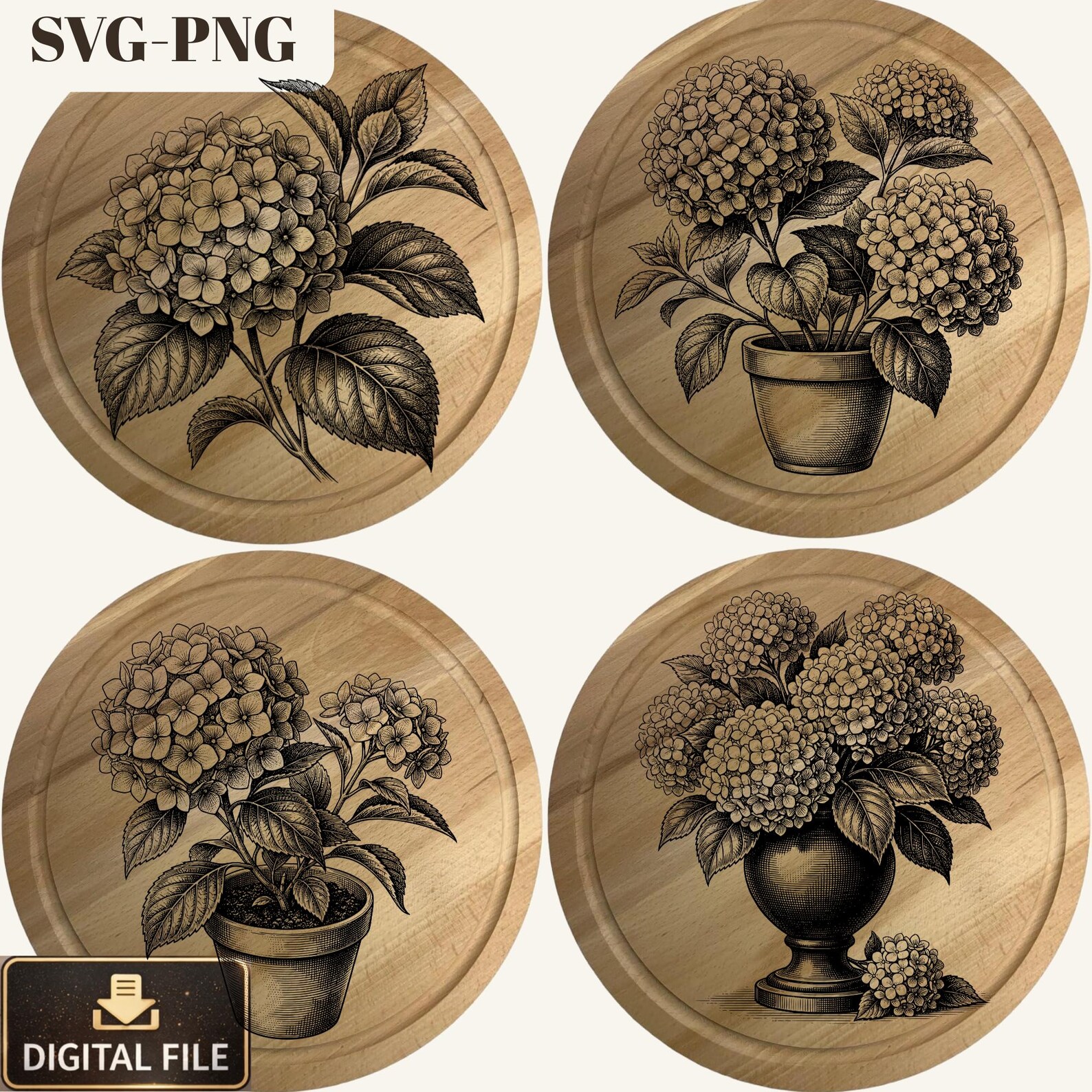 Hydrangea Laser Engraving Designs | Floral SVG PNG Bundle (digital ...