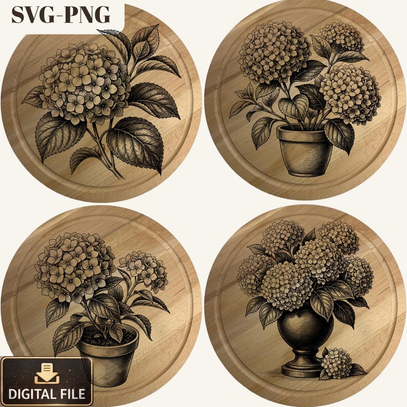 Hydrangea Laser Engraving Designs | Floral SVG PNG Bundle (digital ...