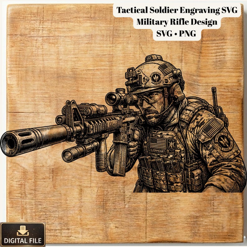 Man And Rifle Svg Tactical Soldier Engraving SVG, Military Rifle Laser Cut File (digital ...