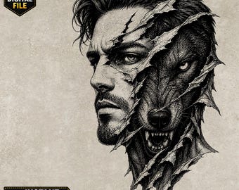 Wolf Man Engraving Design Svg Png Cnc File Alpha Wolf Dual Face