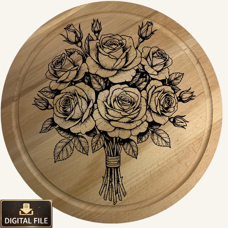 Vintage Rose Engraving Designs | Laser Cut Files (SVG, PNG) Digital ...