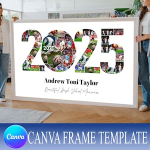 Bearbeitbare Fußball Leinwand Rahmenvorlage. Foto Collage.Jahrgang 2025.Geschenk