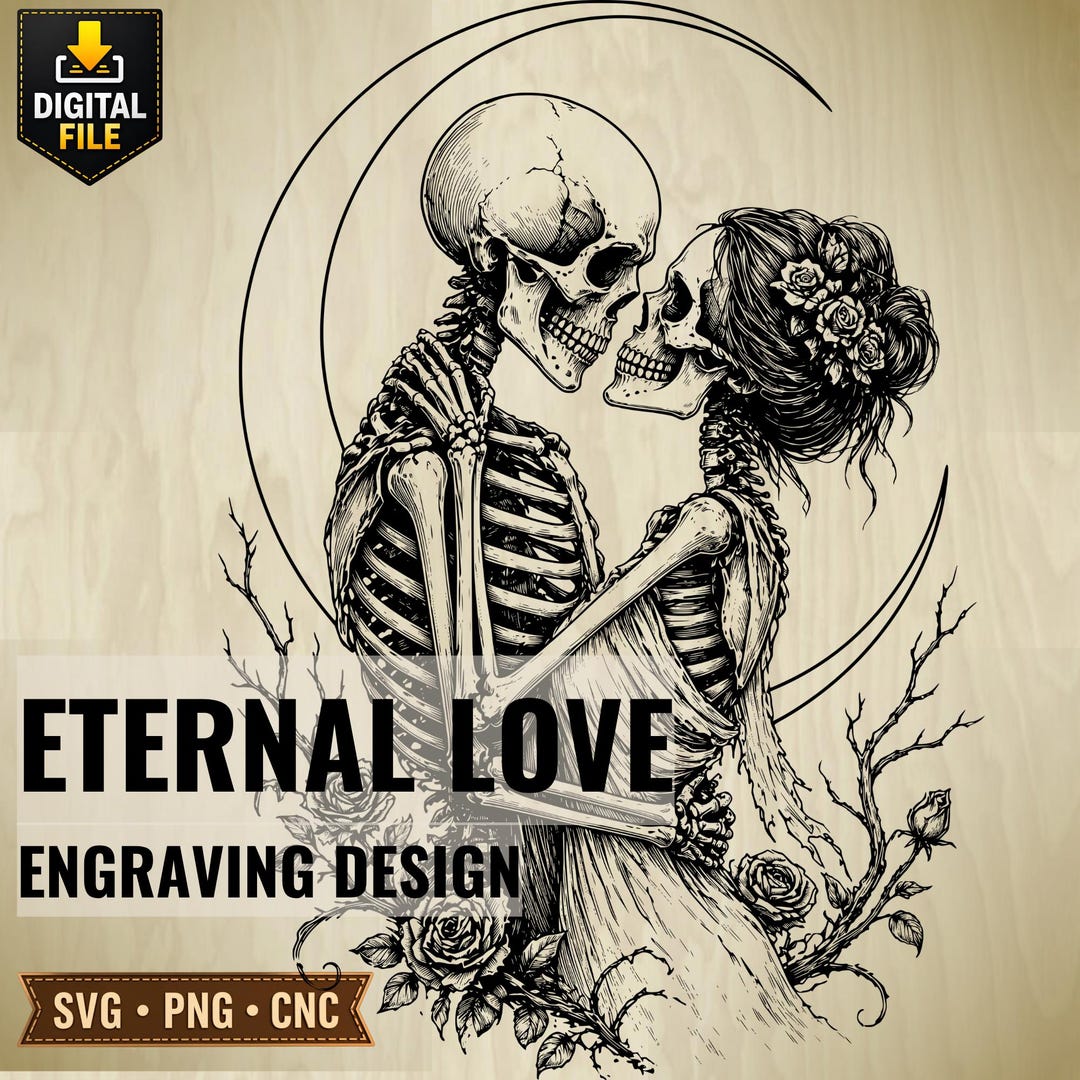 Skeleton Couple Engraving Design, Gothic Love, Skull Romance, Dark ...