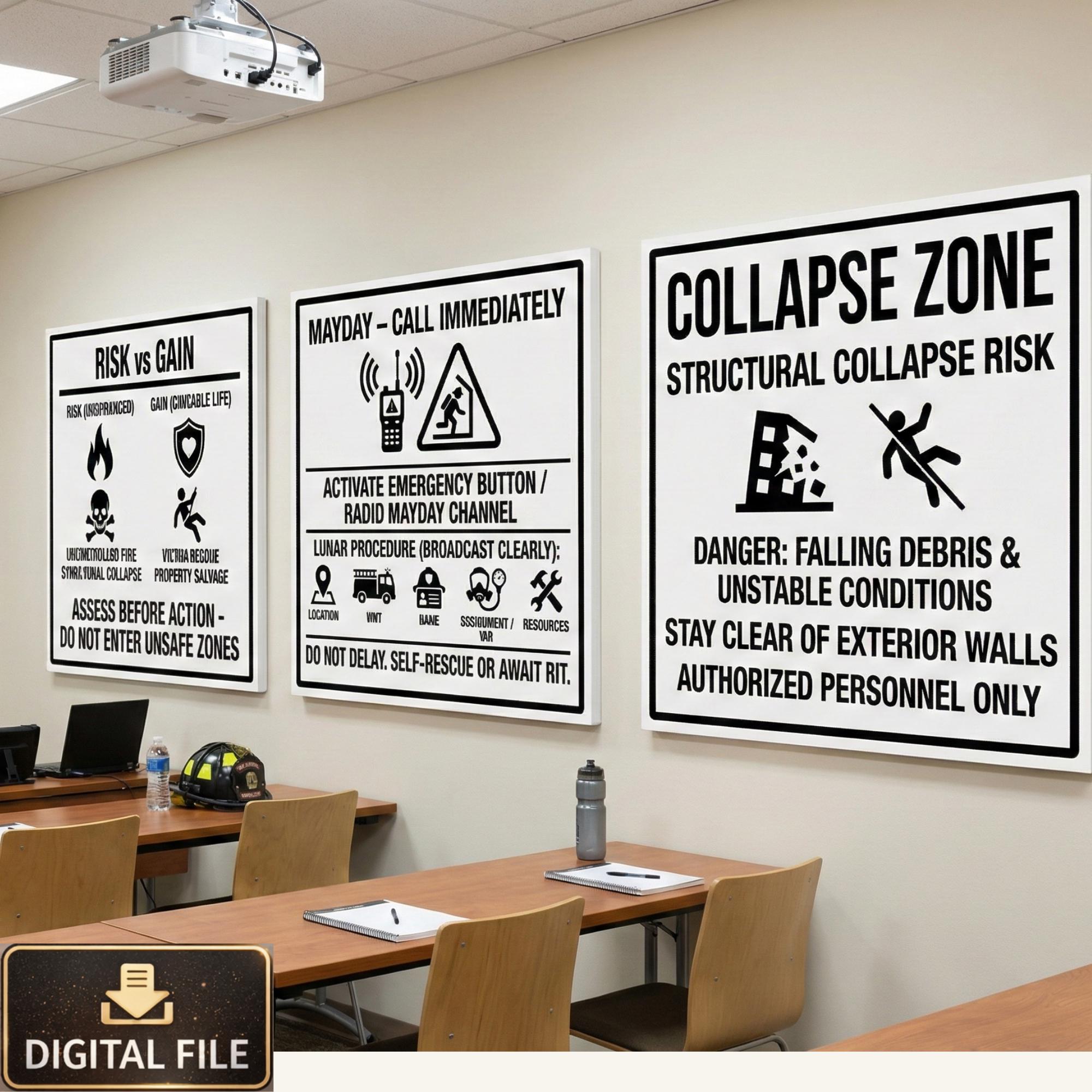 Firefighter Safety Signs | Mayday, Risk, Collapse Zone (PDF Download ...