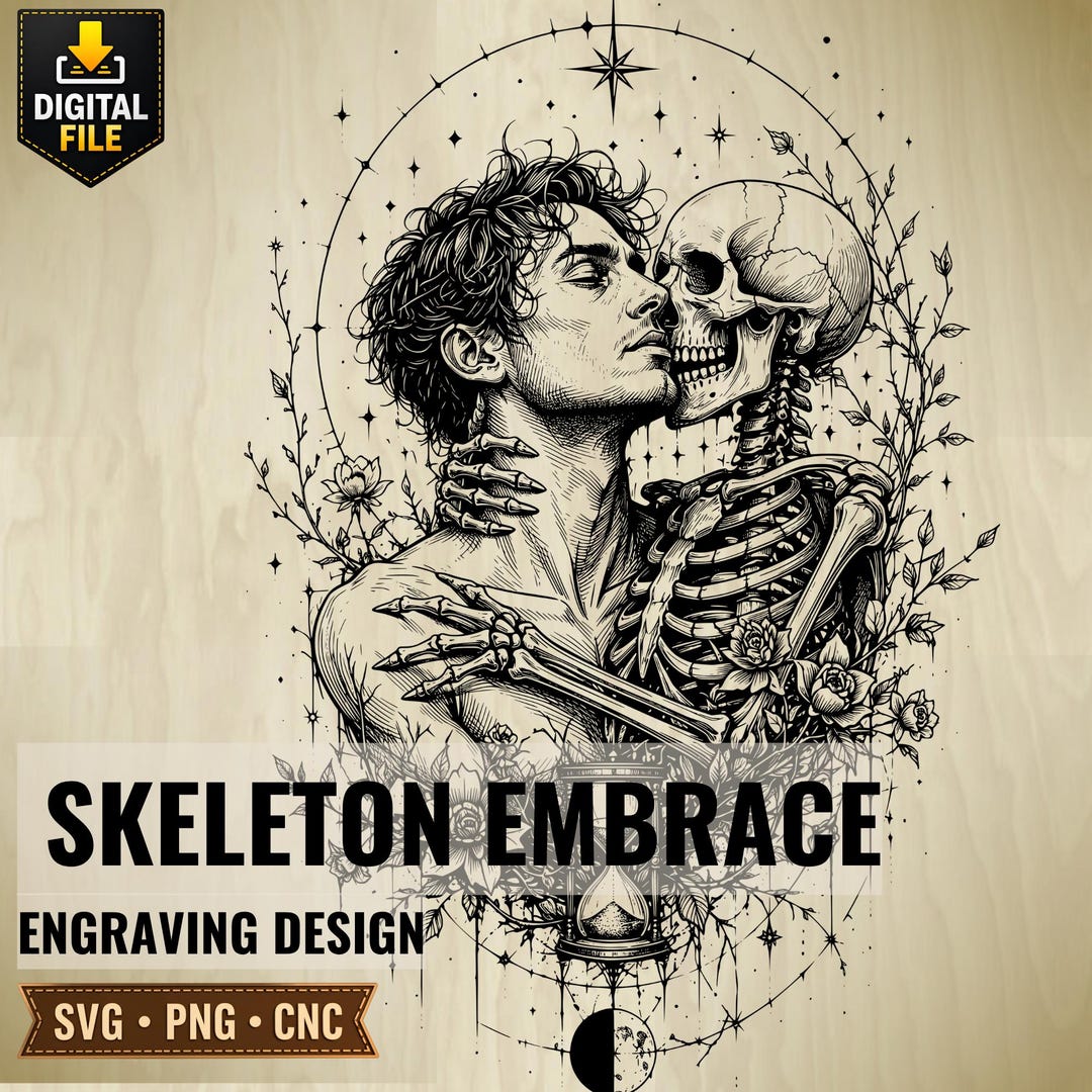 Skeleton Engraving SVG PNG, Gothic Skeleton Art, Dark Romance Skull ...