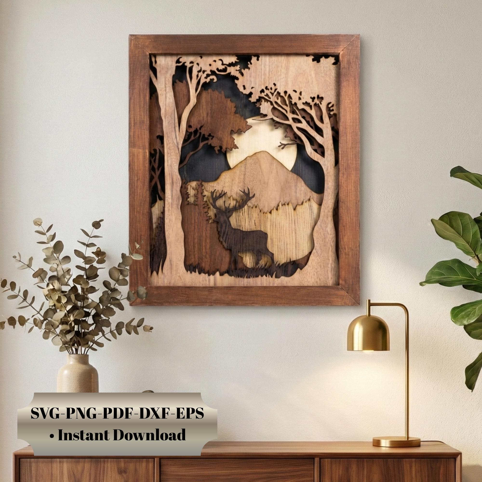 Layered Deer Shadow Box SVG | Rustic Forest Scene Laser Cut File ...