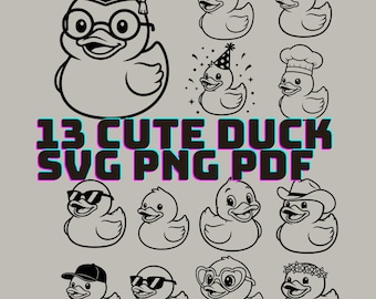 Ente SVG Bundle | 13 süße Enten geschnitten Datei | Cartoon Quietscheentchen Clipart | Cricut Silhouette Laser Schnitt | Enten-Aufkleber-Designs