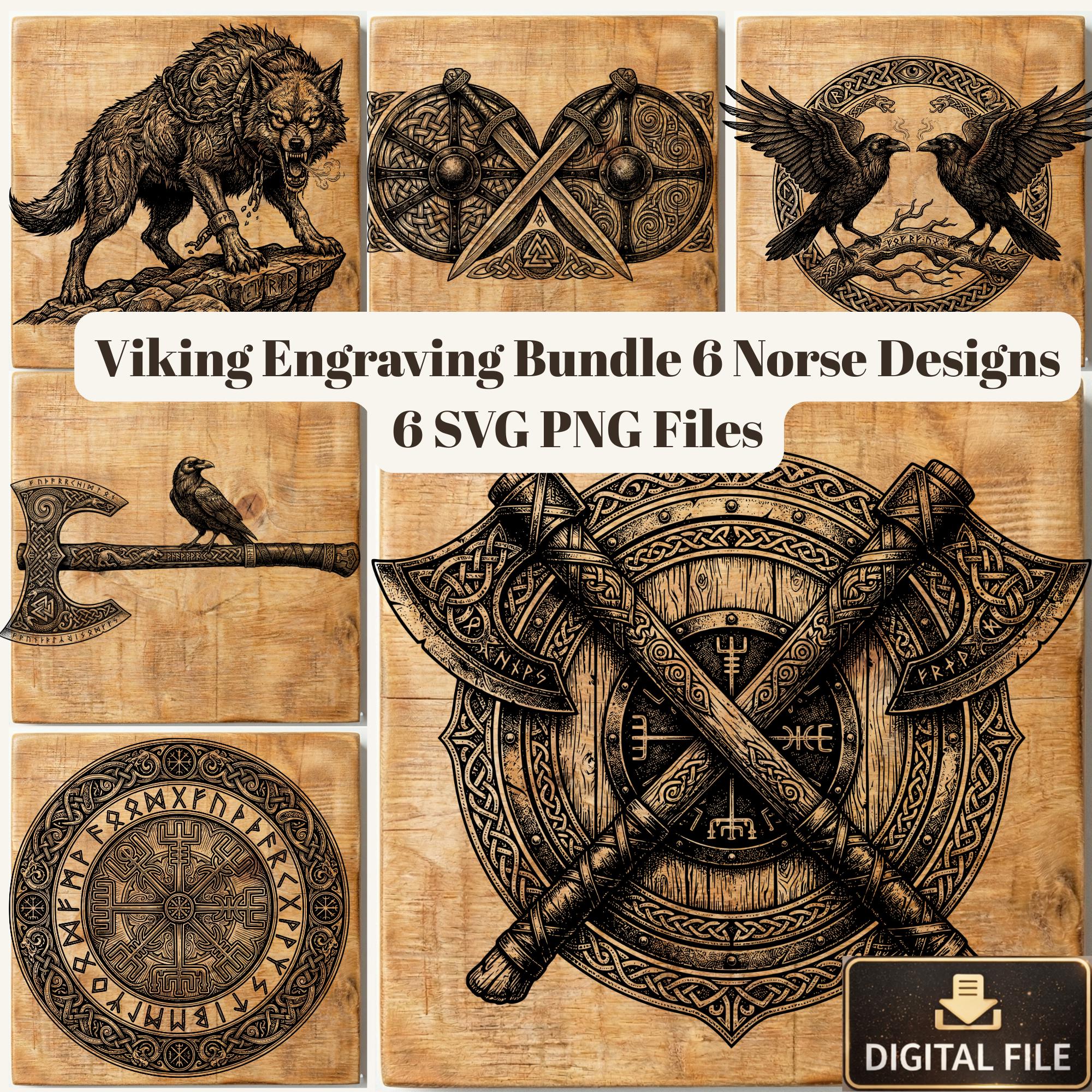 Viking SVG Bundle,norse Mythology Engraving Designs, Fenrir Wolf Raven ...