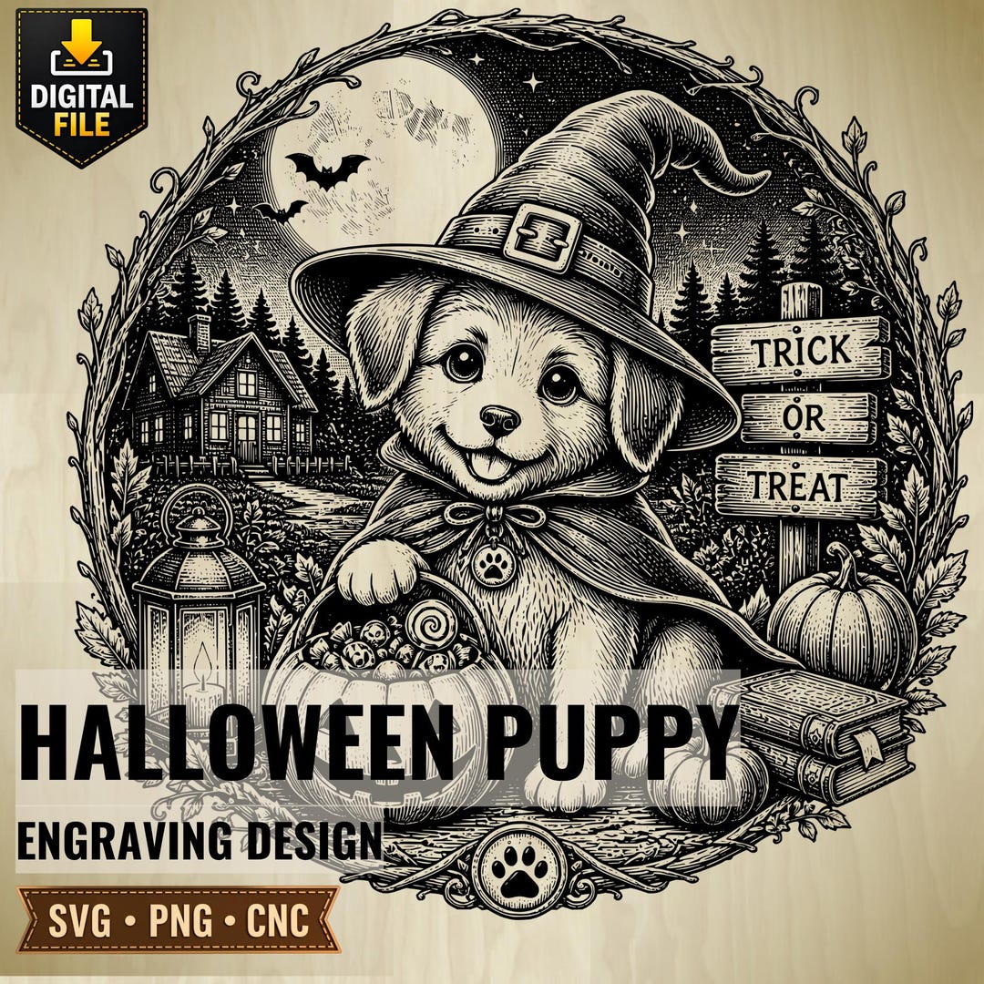 Halloween Puppy Laser Engraving SVG PNG, Cute Witch Dog Halloween ...