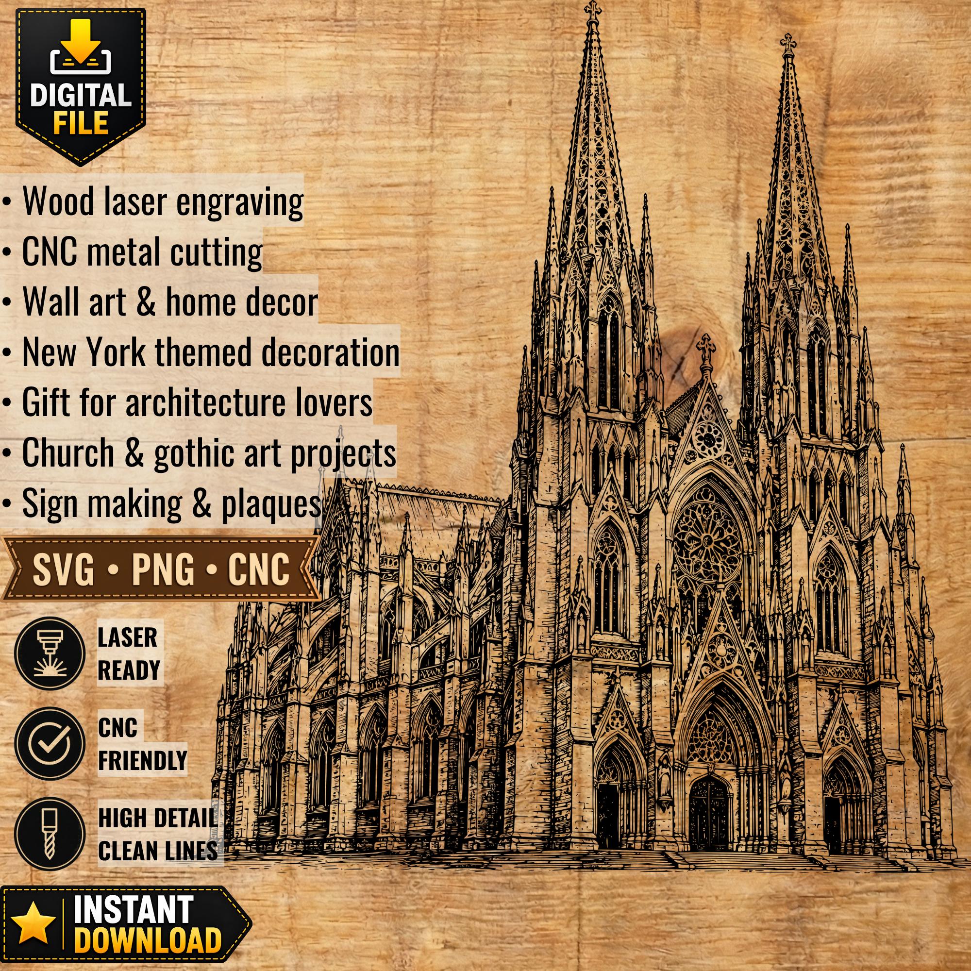 St. Patrick's Cathedral Engraving Design (SVG, PNG, CNC) – Gothic