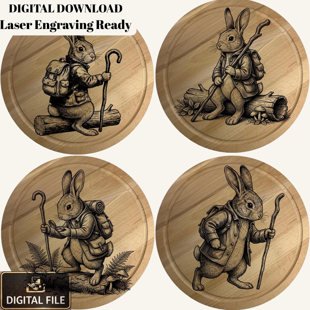 Rabbit Engraved 4 Rabbit Wood Engraving SVG PNG Bundle | Adventurer Bunny Laser ...