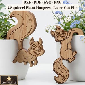Eichhörnchen Pflanzenaufhänger Laser Cut Datei | Eichhörnchen Pflanzer Halter SVG Dxf Pdf Png | Blumentopf-Aufhänger aus Holz | Glowforge Cricut CNC