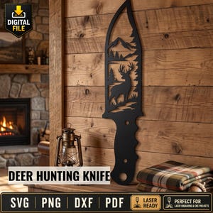 Deer Hunting Knife SVG, Buck Metal Wall Art, Hunting Cabin Decor, Laser Cut File, Deer DXF, Wildlife CNC Plasma Cutting File