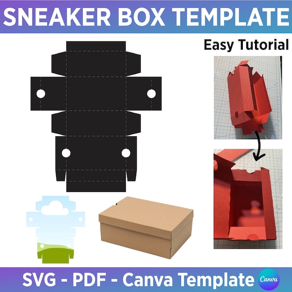 Sneaker Box Template Svg Pdf Canva Template with Tutorial, Shoe Box Svg For Cricut, Shoe Box Template Bundle