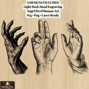 Angel Devil Hand Svg Bundle, Light Dark Engraving Design, Human Hand Art, Duality Concept Illustration, Gothic Tattoo Style Svg Png