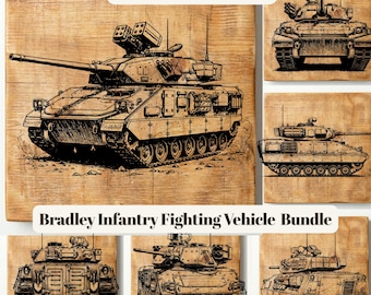 M2 Bradley Infantry Fighting Vehicle SVG Bundle, Military Engraving Cut File (SVG, PNG)