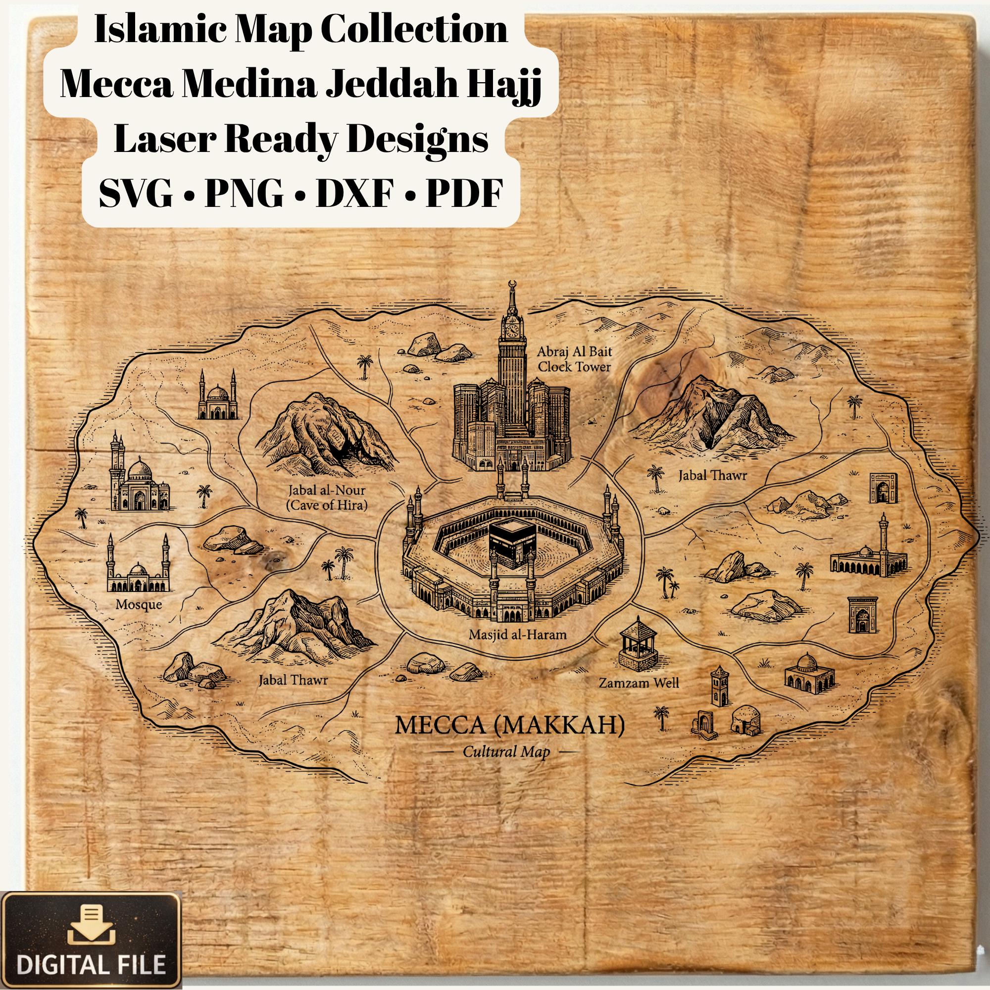 Islamic Map Making Islamic Map Bundle SVG, Mecca Medina Jeddah Hajj Route Maps, Saudi ...