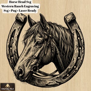 Horse Head Engraving Svg, Horseshoe Ranch Design, Western Decor (Digital Download)
