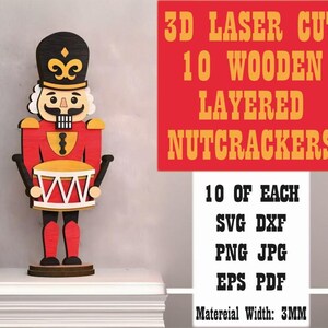 Quebra-nozes em camadas de madeira cortado a laser Svg Dxf quebra-nozes em pé Svg decoração de casa de madeira de Natal