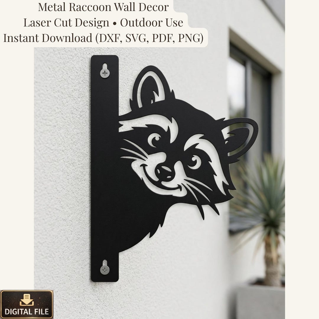Metal Racoon Panel Metal Raccoon Wall Decor DXF | Laser Cut Raccoon SVG | Outdoor Garden ...
