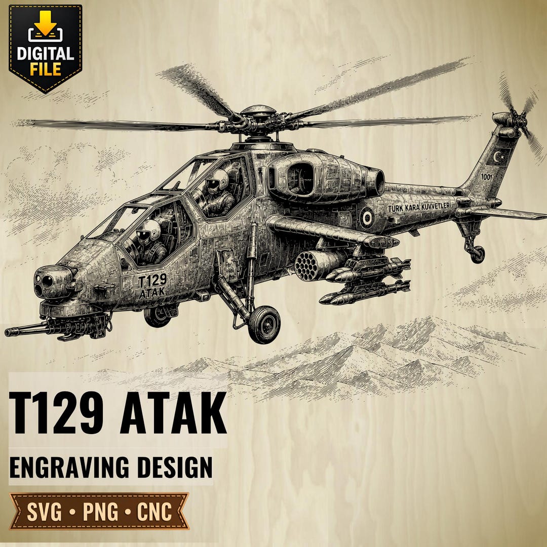 T129 Atak SVG PNG, Tactical Helicopter Laser Engraving Design, Military ...
