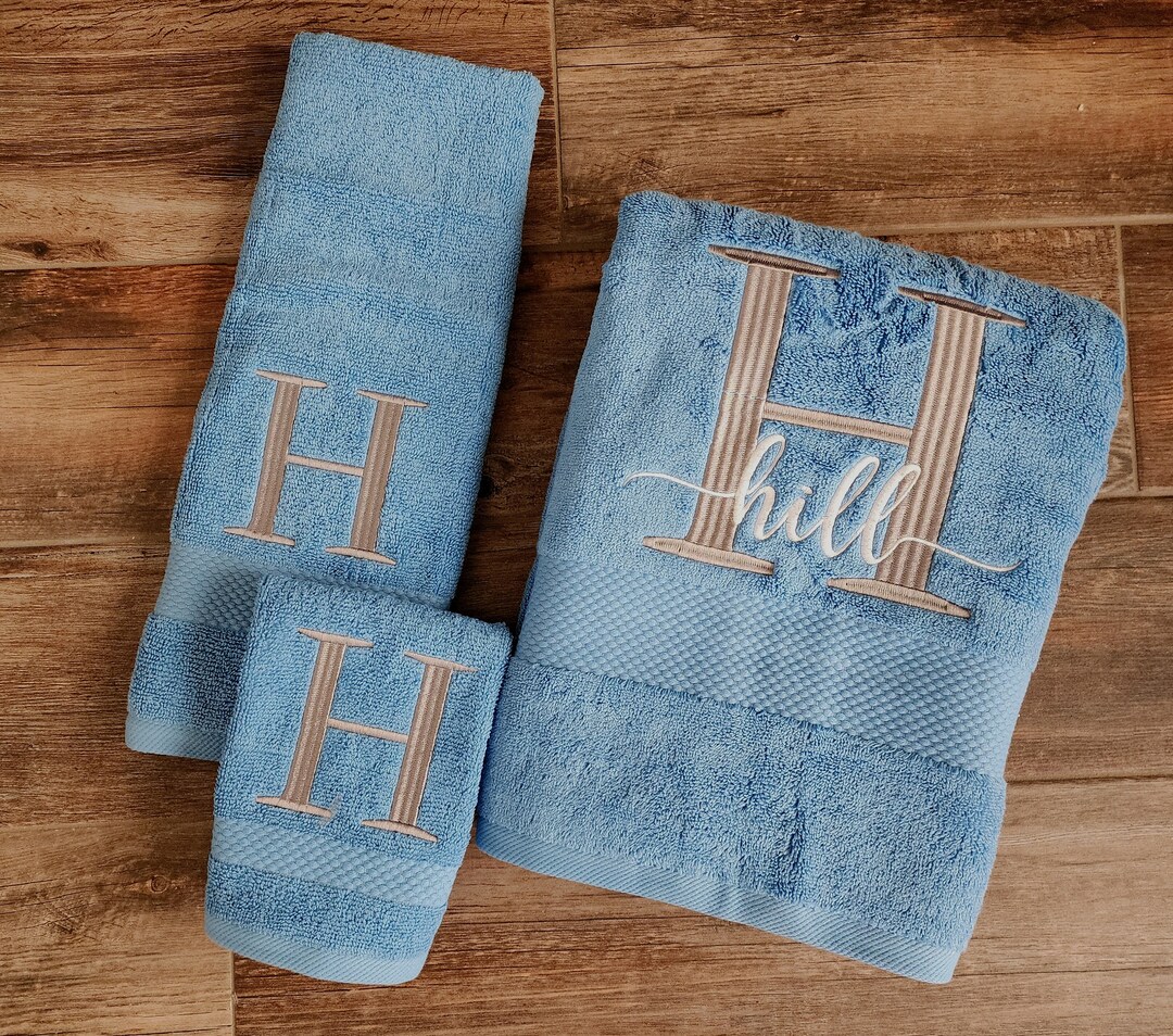 Custom Towel Set Monogrammed Bath Embroidered Towels Personalized Name