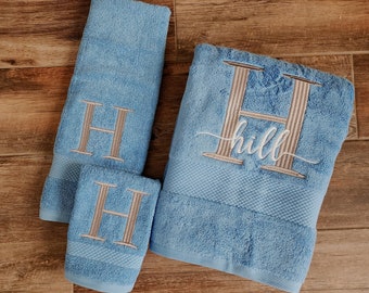 Monogrammed Towel Set | Embroidered Initial, Personalized Bath Towels