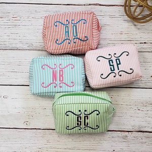 Seersucker Striped Cosmetic Bag Perfect Gift Makeup Bag Pouchette Clutch Toiletry Bag Graduation Gift Travel Bag image 3