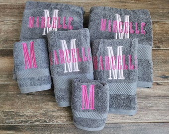 Towel Monogrammed Set - or Singles - Embroidered - Gifts - Wedding- Anniversary - Bathroom Decor - New Home
