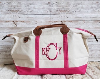 Monogram Weekender Bag, Personalized Bridesmaid Gift, Overnight Travel Luggage, Natural or Waxed Canvas, Embroidered Duffel Carry On Tote