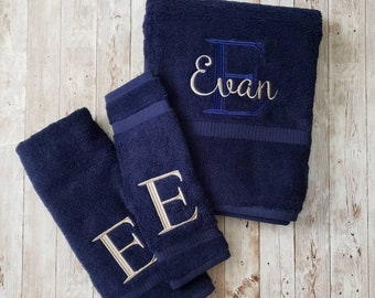 Three-Piece Customized Towel Set | Embroidered Towels | Monogrammed Name and Initial
