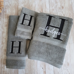 Custom Towel Set | Three Piece Set | Six Piece Set | Script Font Monogrammed Towels | Modern Embroidery Design