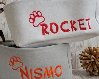 Personalisierter Hundespielzeugkorb, gestickter Aufbewahrungskorb aus Leinen