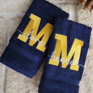 Monogrammed Towel Set | Custom Embroidered Towels | Collegiate Script Font Embroidery Design | 3 pc Towel Set | 6 pc Set | single towels