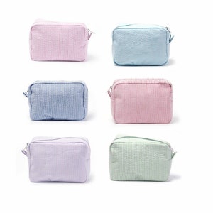Seersucker Striped Cosmetic Bag Perfect Gift Makeup Bag Pouchette Clutch Toiletry Bag Graduation Gift Travel Bag image 4