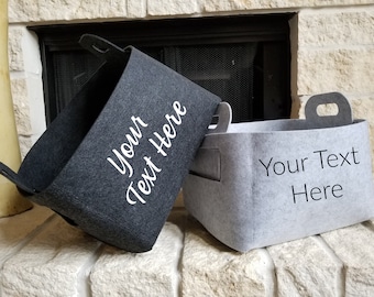 Personalized Felt Storage Bin with Handles with Personalization - Large - Basket - Boxes - Collapsible - 2 Colors Available - Embroidered