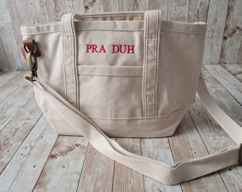 Geborduurde canvas schoudertas: persoonlijk cadeau