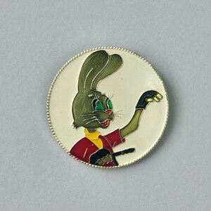 Vintage Nu, Pogodi! Rabbit on Kick Scooter USSR Lapel Pin, Gold Tone Red Gray Yellow Enamel Badge, Gift for Friend.