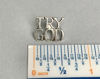 Vintage Tiffany and Co. Words “TRY GOD” Sterling Pin, Silver Mini