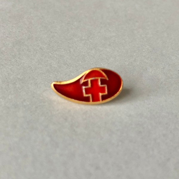 Vintage Blood Donor Red Drop USSR Lapel Pin, Gold Tone Red Enamel Cross Drop Badge, Gift for Friend.