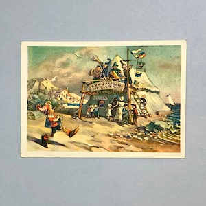 Vintage URSS Pinocchio Buratino Tale "Chiave d'oro" 1955, Pinocchio con ABC vicino al teatro delle marionette, Soviet "Izogiz", Carta regalo russa
