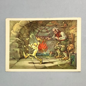 Vintage USSR Pinocchio Buratino Tale "Golden Key" 1955, Pinocchio leert schrijven, Sovjet "Izogiz", Russische cadeaubon