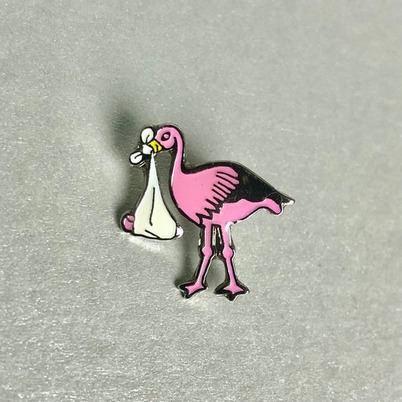 Vintage Pink Flamingo Newborn Baby Mini Pin, Silv… - image 1