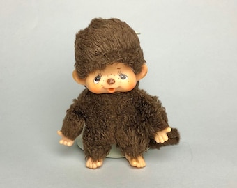 Vintage Monchhichi Sekiguchi Mini Monkey Plush Toy, Brown Fur Eyes Big Ears Collectible Animal Toys, 80s Japan Memorabilia, Gift for Friend
