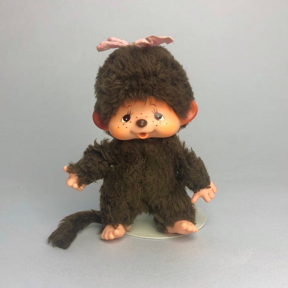 Vintage Monchhichi Sekiguchi Mini Monkey Plush Toy, Brown Fur Eyes