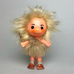Vintage Eva Cavewoman German Rubber Toy, Light Brown Faux Fur Costume and Hair, GDR DDR Collectible Memorabilia,  Gift for Friend.
