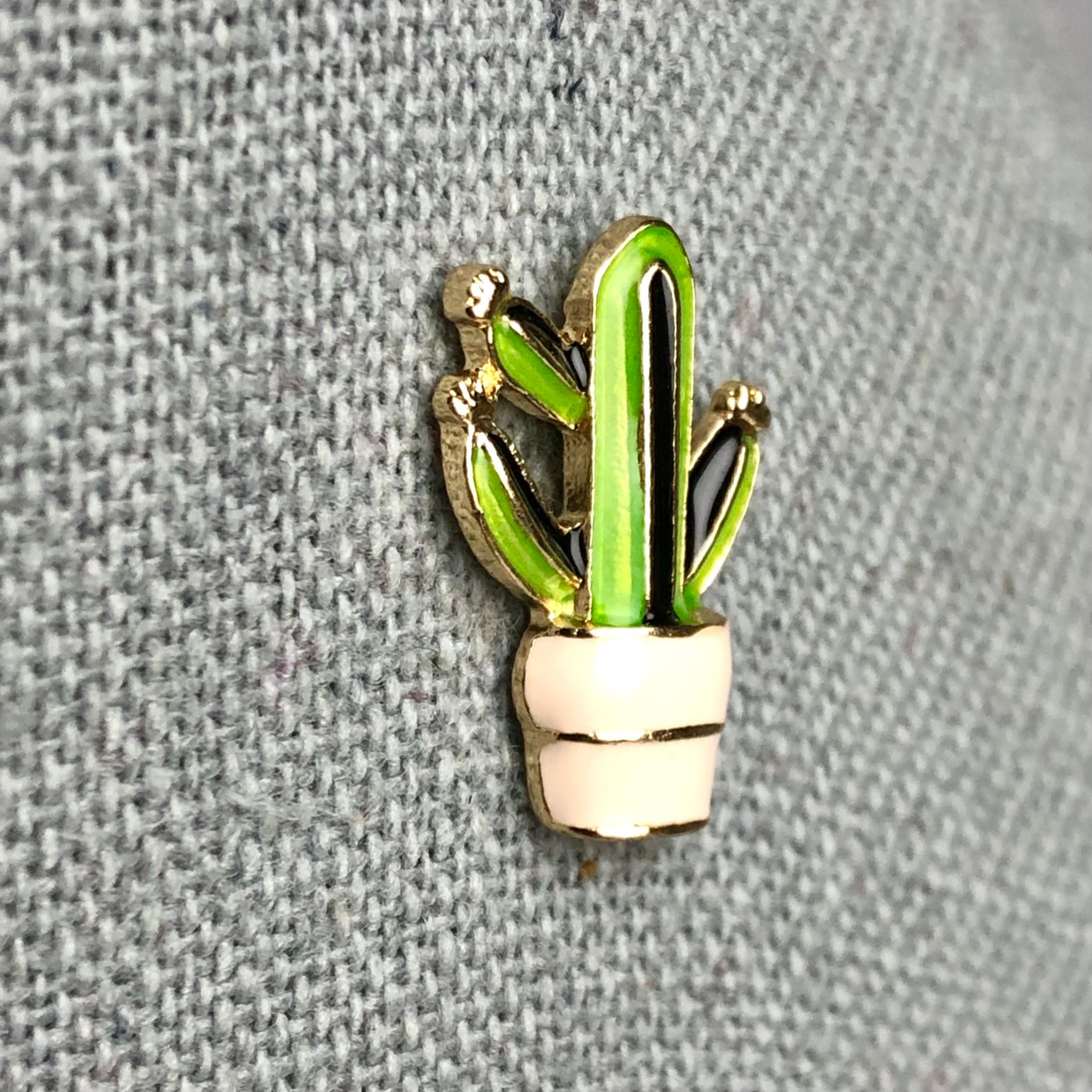 Vintage Mini Cactus Pin, Gold Tone Green Cream White Enamel Small Tiny ...